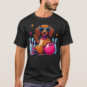 Camiseta Dachshund Engraçado Jogando Boliche Cachorro Diver