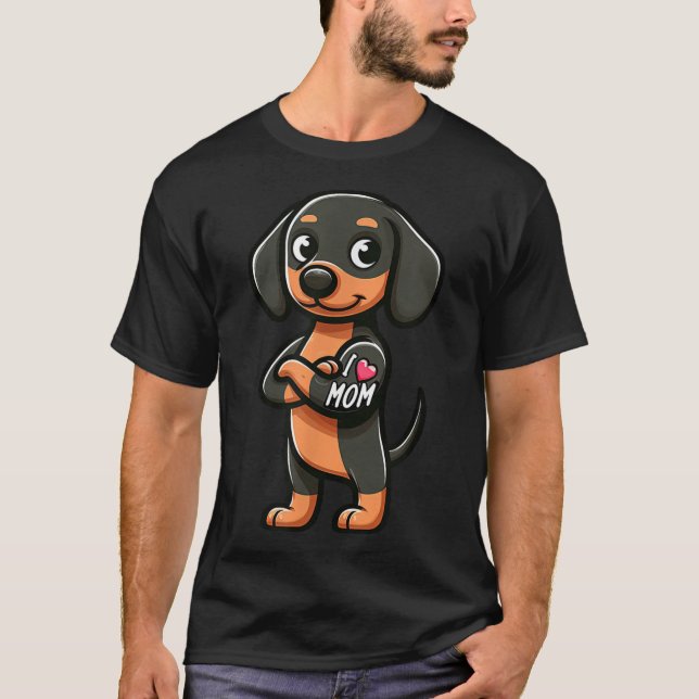 Camiseta Dachshund Eu Amo A Mãe Tatuagem Engraçada (Frente)
