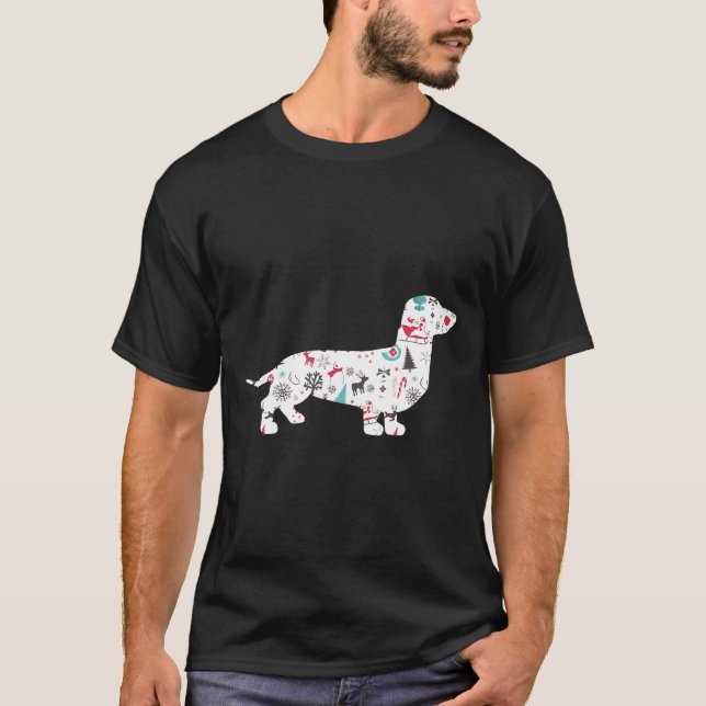 Camiseta Dachshund Feliz Natal Pajama Engraçado Presente Pa (Frente)