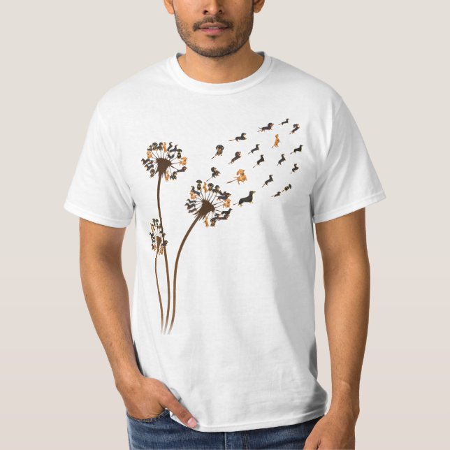 Camiseta Dachshund Flower Fly Dandelion Funny Cute Dog Love (Frente)