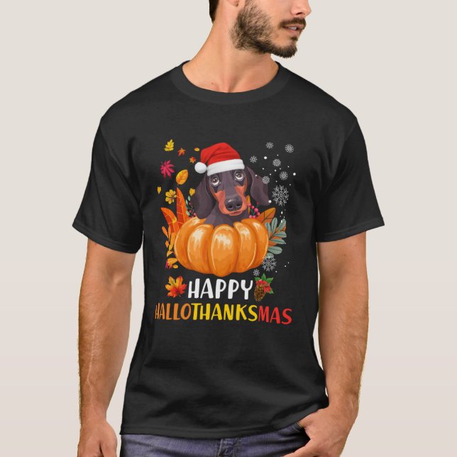 Camiseta Dachshund Hallothanksmas Halloween Thanksgiving Ch (Frente)