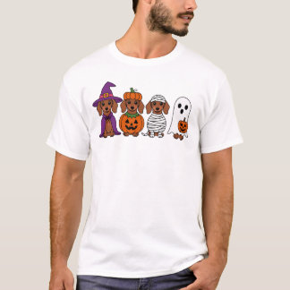 Camiseta Dachshund Halloween Bruxa Pumpkin Mummy Ghost