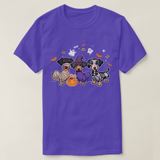 Camiseta Dachshund Halloween Pumpkin Spooky Mummy Skeleton (Frente do Design)