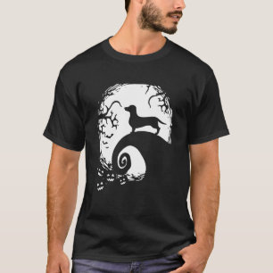 Camiseta Dachshund Halloween sob a luz do luar Cachorro Ass