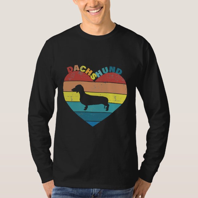 Camiseta Dachshund Halloween Vintage Sunset Heart (Frente)