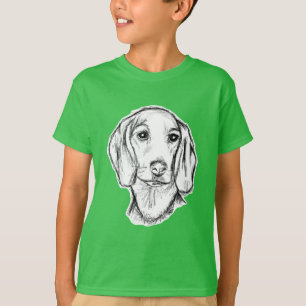 Camiseta dachshund hand drawn sketch black white puppy dog 