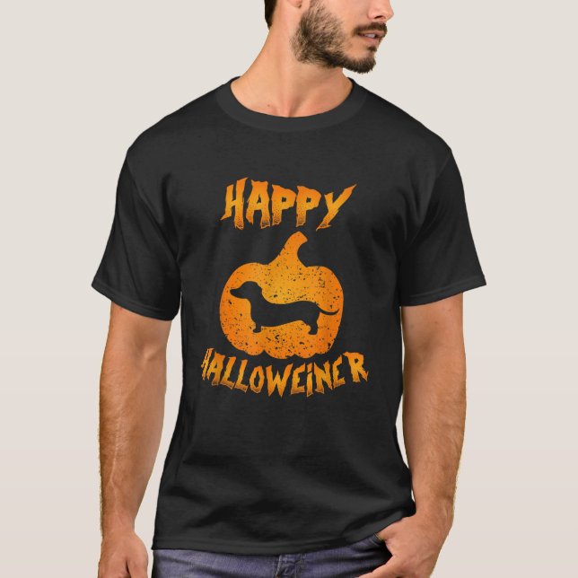 Camiseta Dachshund Happy Halloweiner Dia de as Bruxas engra (Frente)