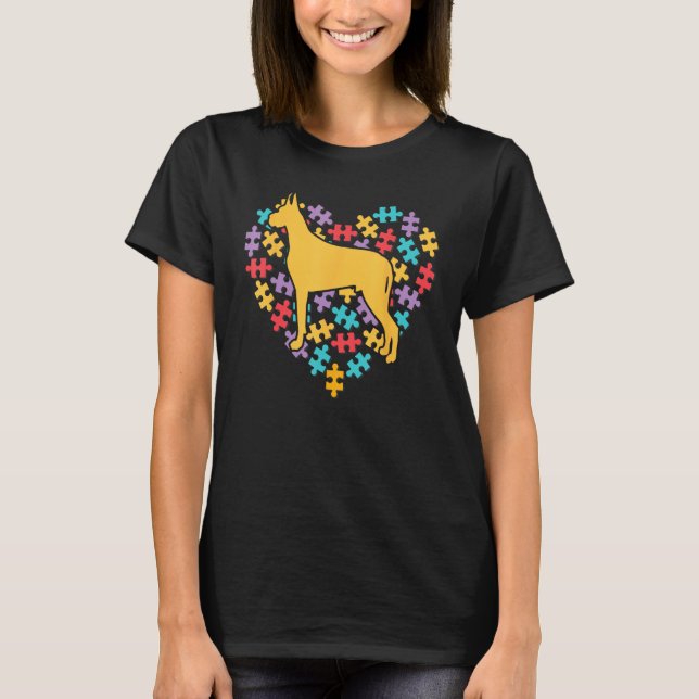 Camiseta Dachshund Heart Puzzle Piece Autism Awareness Mont (Frente)