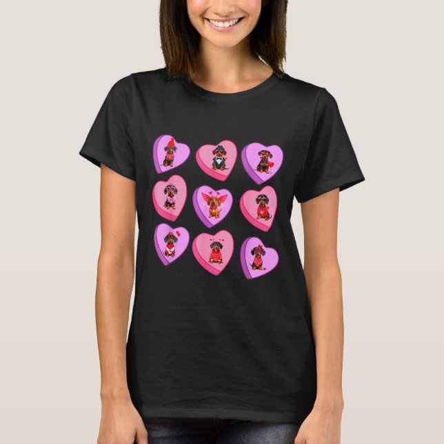 Camiseta Dachshund Hearts Candy Valentines Weiner Dog Pet L (Frente)