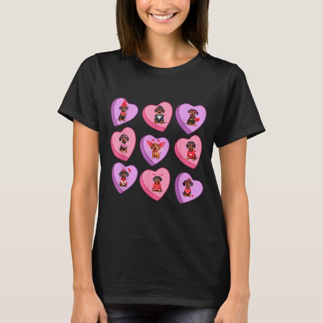 Camiseta Dachshund Hearts Candy Valentines Weiner Dog Pet L (Frente)