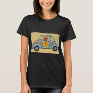 Camiseta Dachshund hippie no carro