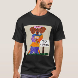 Camiseta Dachshund Hippie no Letreiro Sem Hippies