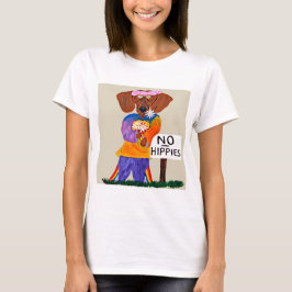 Camiseta Dachshund Hippie no Letreiro Sem Hippies