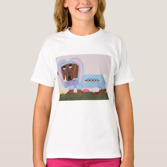 Camiseta Dachshund in bunny costume (Frente)