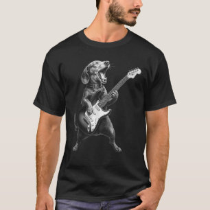 Camiseta Dachshund Jogando Violão Rock Star Roll Men W