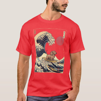 Camiseta Dachshund Kanagawa menina onda de surf japonesa