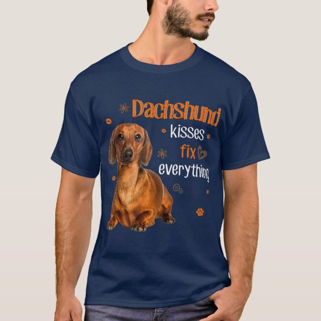 Camiseta Dachshund Kisses Conserte Tudo o que o amante do D (Frente)