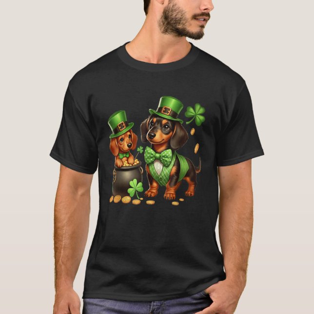 Camiseta Dachshund Leprechaun St Patricks Day Shamrock Kids (Frente)