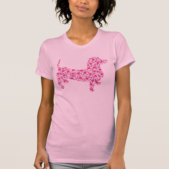 Camiseta Dachshund Love, Doxie in Hearts (Frente)