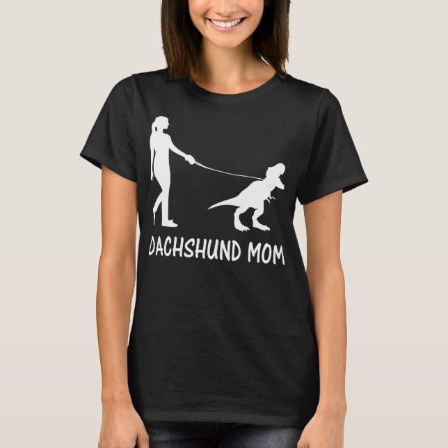 Camiseta Dachshund Mãe Doxie Mama Cachorro Dinossauras Mulh (Frente)