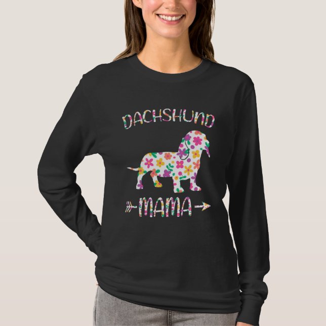 Camiseta Dachshund Mama Floral Dog Mom Mothers Day (Frente)