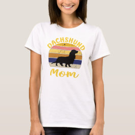 Camiseta Dachshund Mamãe Vintage Sunset: Longo Cabelo