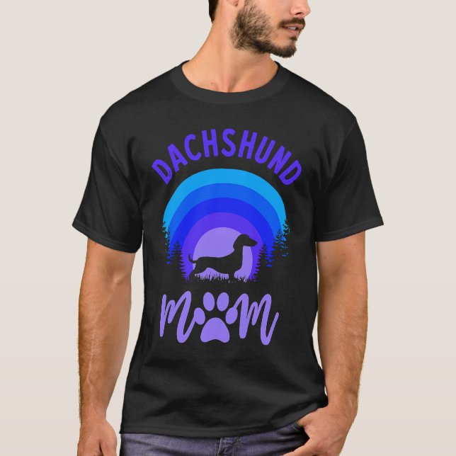 Camiseta Dachshund Mom Purple Blue Sunset (Frente)