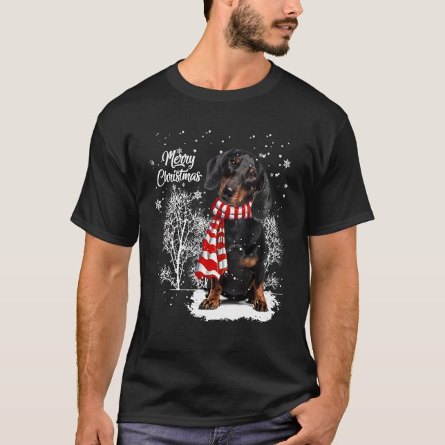 Camiseta Dachshund No Inverno De Natal Da Neve (Frente)