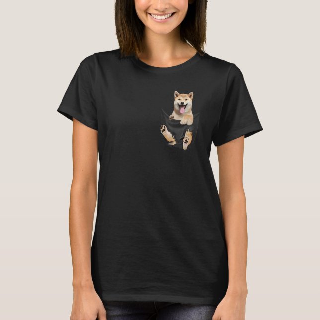 Camiseta Dachshund No Seu Bolso Para Shiba Inu Shober (Frente)