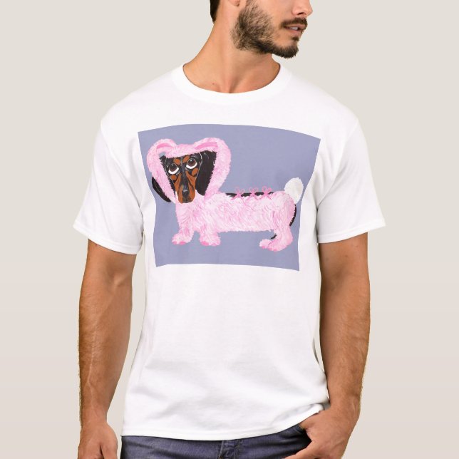 Camiseta Dachshund no terno cor-de-rosa distorcido do (Frente)