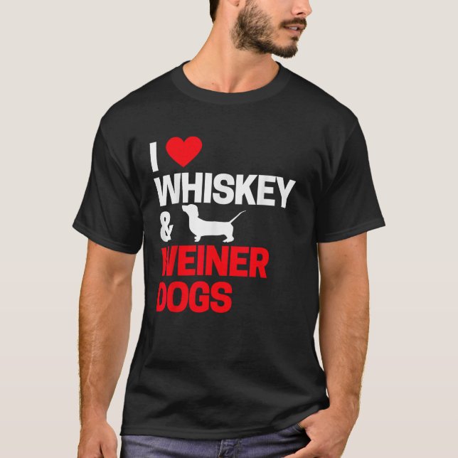 Camiseta Dachshund Oferece Para Homens Mulheres Eu Amo Uísq (Frente)