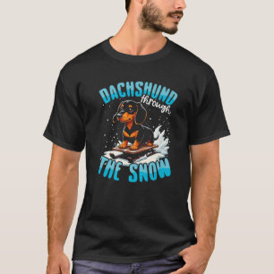 Camiseta Dachshund pela neve cachorro salsicha de inverno C