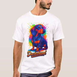Camiseta Dachshund Pop Art Vibrante – Cão Neon Colorido