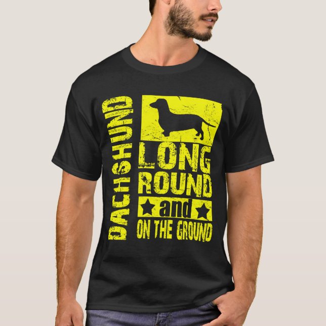 Camiseta Dachshund - por muito tempo, círculo, na terra T (Frente)