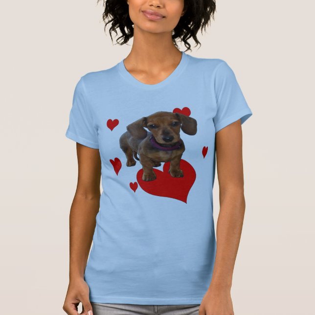 Camiseta DACHSHUND Puppy com impressão frontal de coração (Frente)