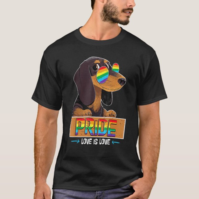 Camiseta Dachshund Rainbow Love É Love Lgbt Awarting Gay (Frente)