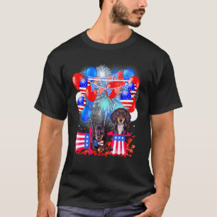 Camiseta Dachshund Red White Blue Sunglass Americano F