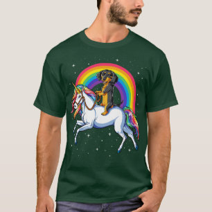 Camiseta Dachshund Riding Rainbow Unicorn for Men Women Boy