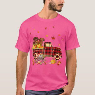Camiseta Dachshund Riding Truck Pumpkin Autumn Leaves Fall 