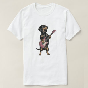 Camiseta Dachshund Rocker Tocando Guitarra Elétrica Rosa