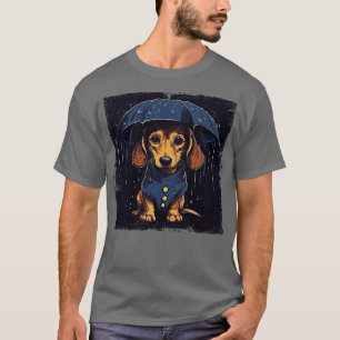Camiseta Dachshund segurando um pequeno guarda-chuva