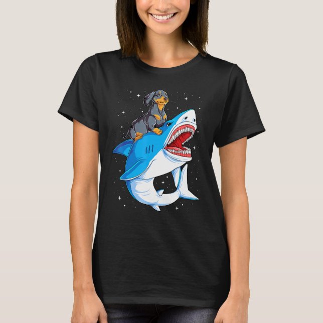 Camiseta Dachshund Shark Kids Boys Men Space Galaxsome (Frente)
