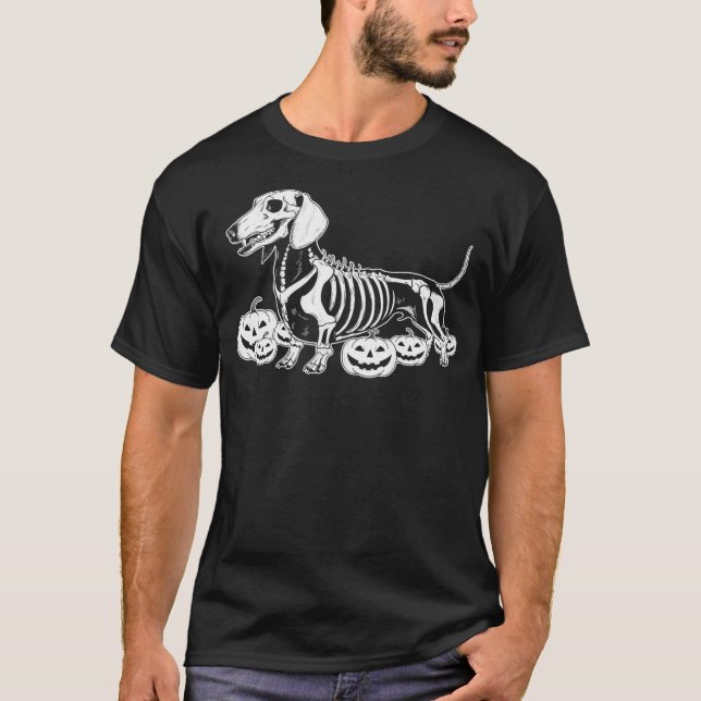 Camiseta Dachshund Skeleton Birthday Halloween Dog Mens Wom (Frente)
