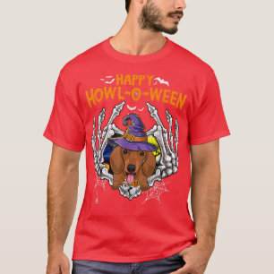 Camiseta Dachshund Skeleton Heart Happy Howloween Figurume