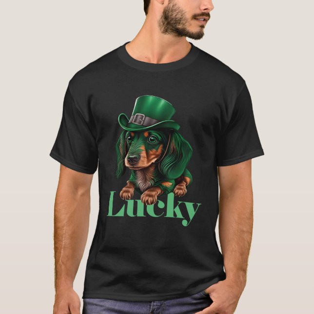 Camiseta Dachshund St Patrick s Day Leprechaun Dog (Frente)