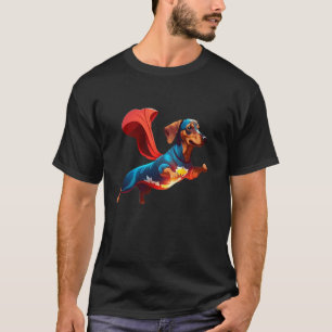 Camiseta Dachshund Super-herói Cape Vermelho Super Cão Heró