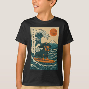 Camiseta Dachshund Surfando a Grande Onda Japonesa _3