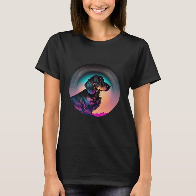 Camiseta Dachshund Synthwave 80s Retrowave Aesthetic (Frente)