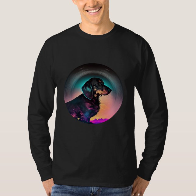 Camiseta Dachshund Synthwave 80s Retrowave Aesthetic  2 (Frente)