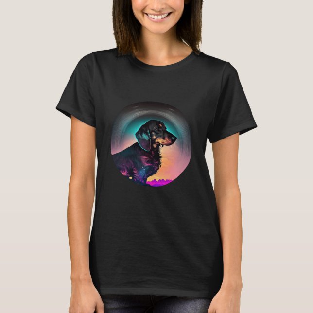 Camiseta Dachshund Synthwave 80s Retrowave Aesthetic  2 (Frente)